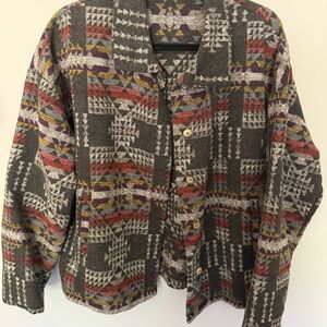 Women’s Aztec Button-Up Jacket in Charcoal with Multicolor Accents